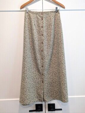 NORTHERN TRADITIONS Womens Button-Front Green Floral Midi Skirt Size Medium